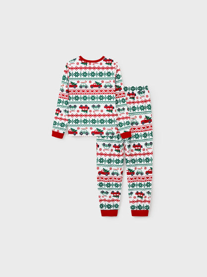 Christmas Matching Family Pajamas Set Snowflake and Car Print PJS with Christmas Socks Red