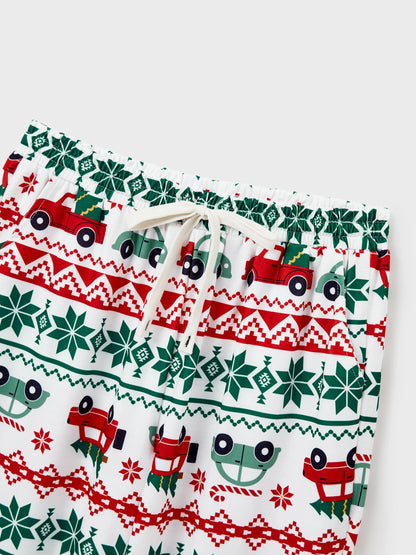 Christmas Matching Family Pajamas Set Snowflake and Car Print PJS with Christmas Socks Red