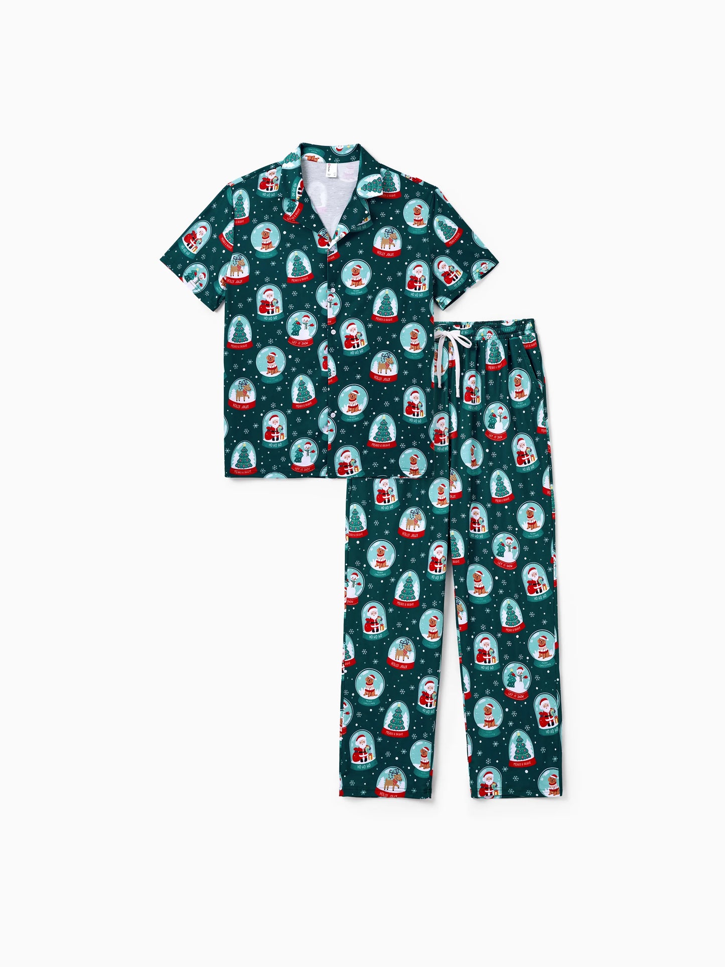 Conjunto de Pijamas Coordinados para a Família com Tema de Natal - Estampa do Pai Natal - Turquesa