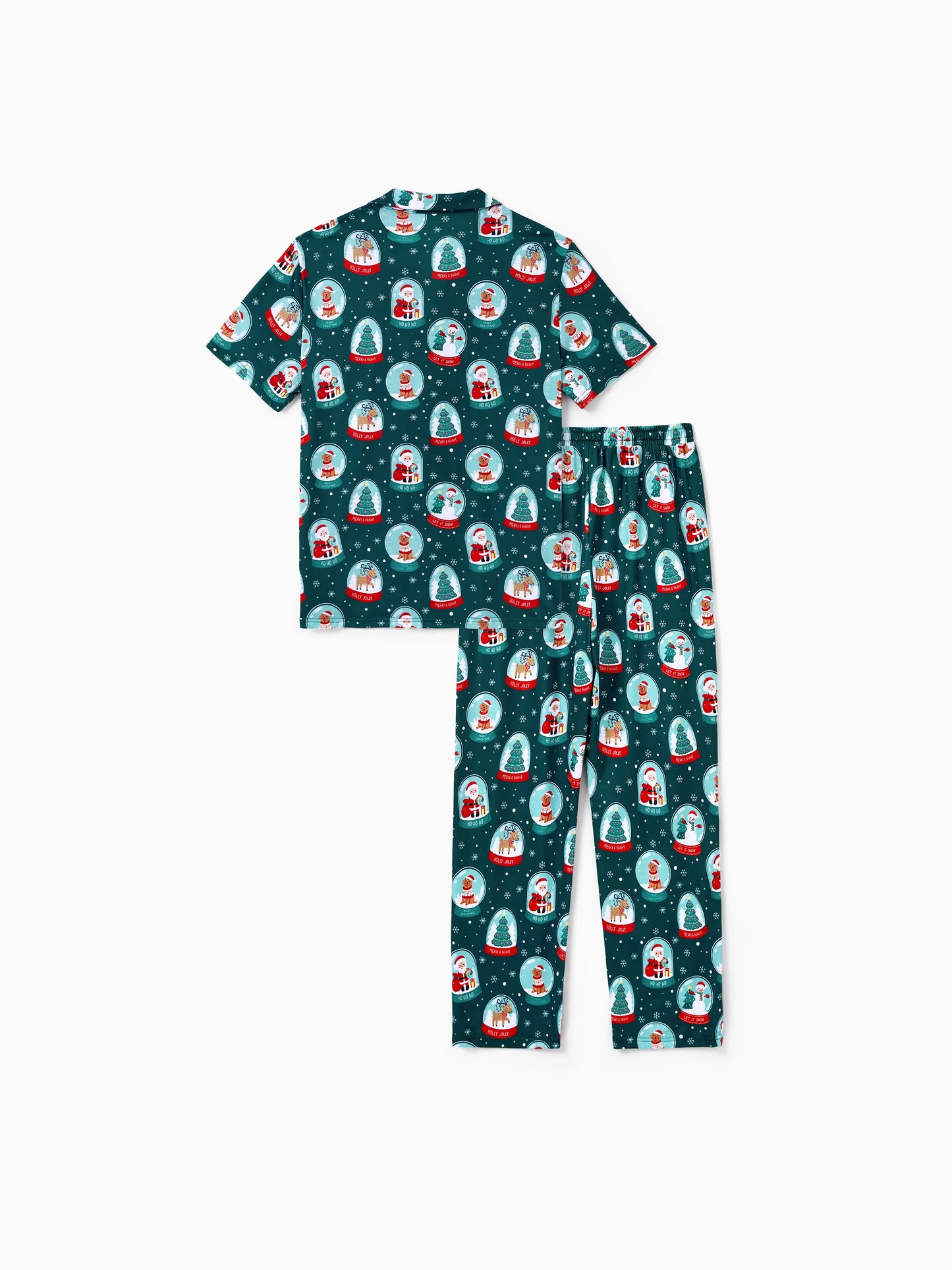 Conjunto de Pijamas Coordinados para a Família com Tema de Natal - Estampa do Pai Natal - Turquesa