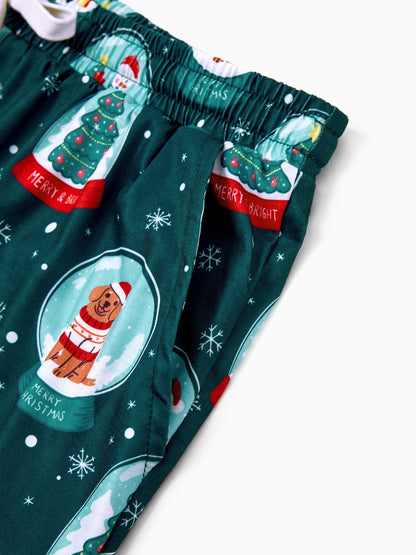 Conjunto de Pijamas Coordinados para a Família com Tema de Natal - Estampa do Pai Natal - Turquesa