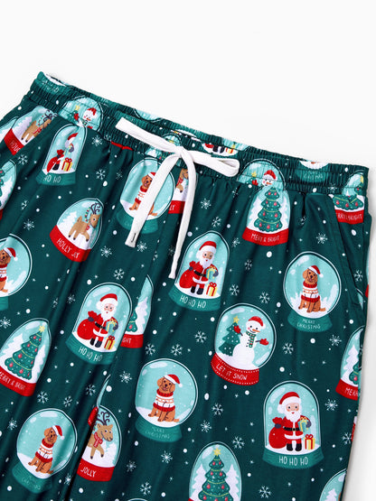 Conjunto de Pijamas Coordinados para a Família com Tema de Natal - Estampa do Pai Natal - Turquesa