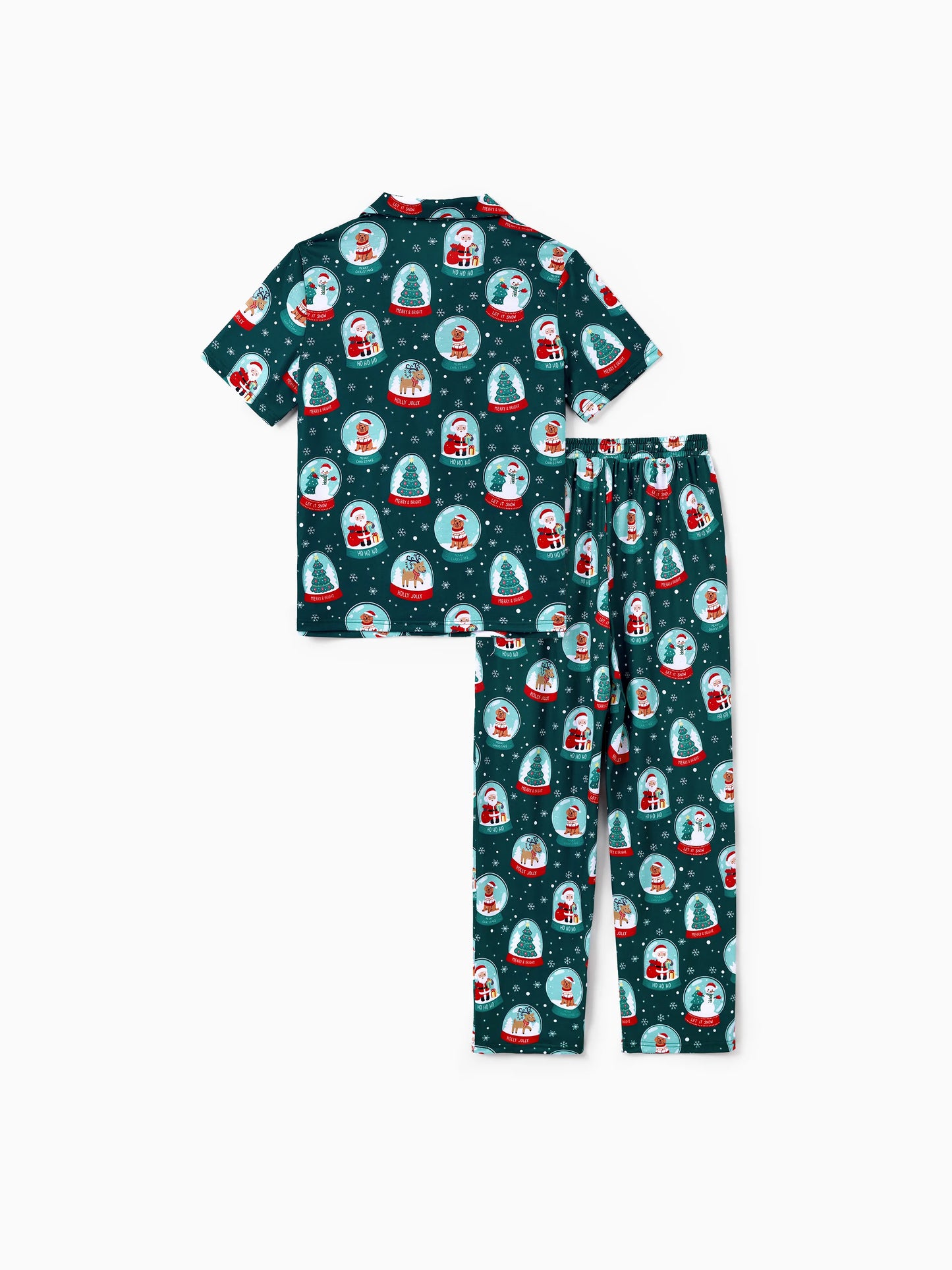 Conjunto de Pijamas Coordinados para a Família com Tema de Natal - Estampa do Pai Natal - Turquesa