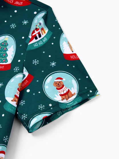Conjunto de Pijamas Coordinados para a Família com Tema de Natal - Estampa do Pai Natal - Turquesa