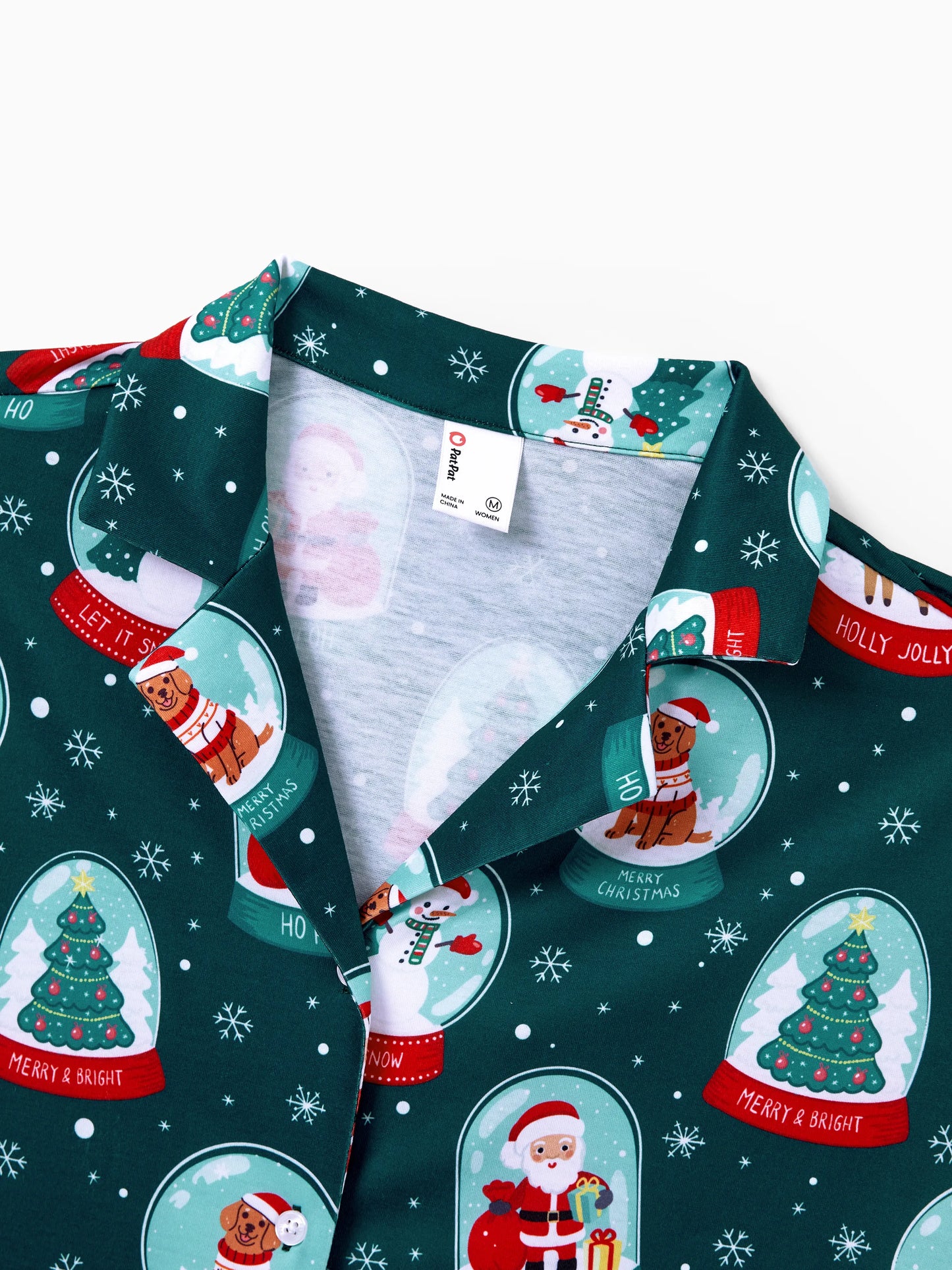 Conjunto de Pijamas Coordinados para a Família com Tema de Natal - Estampa do Pai Natal - Turquesa