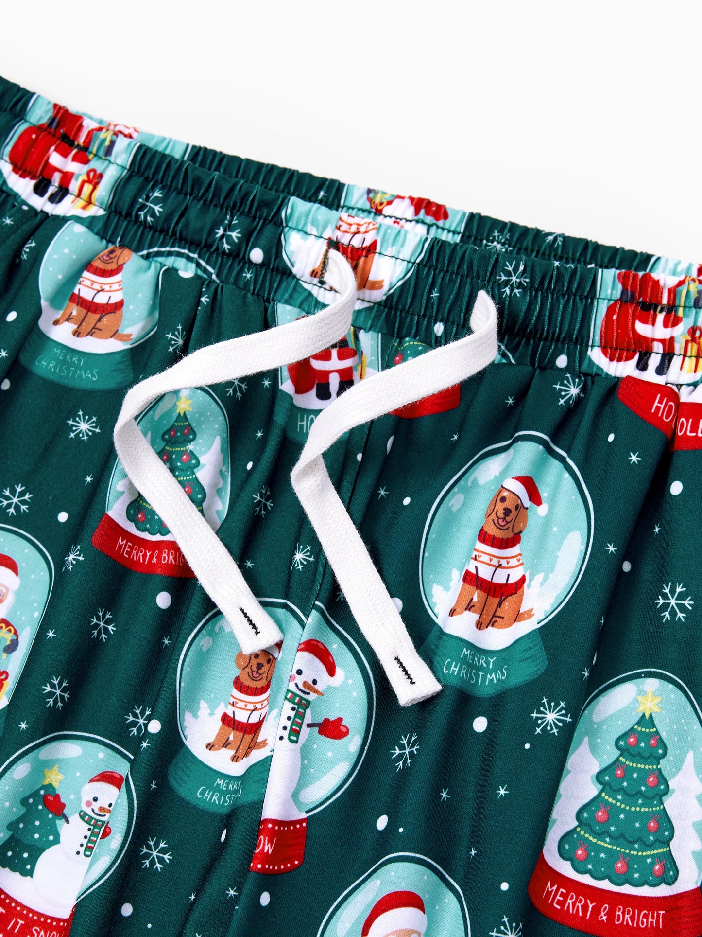 Conjunto de Pijamas Coordinados para a Família com Tema de Natal - Estampa do Pai Natal - Turquesa