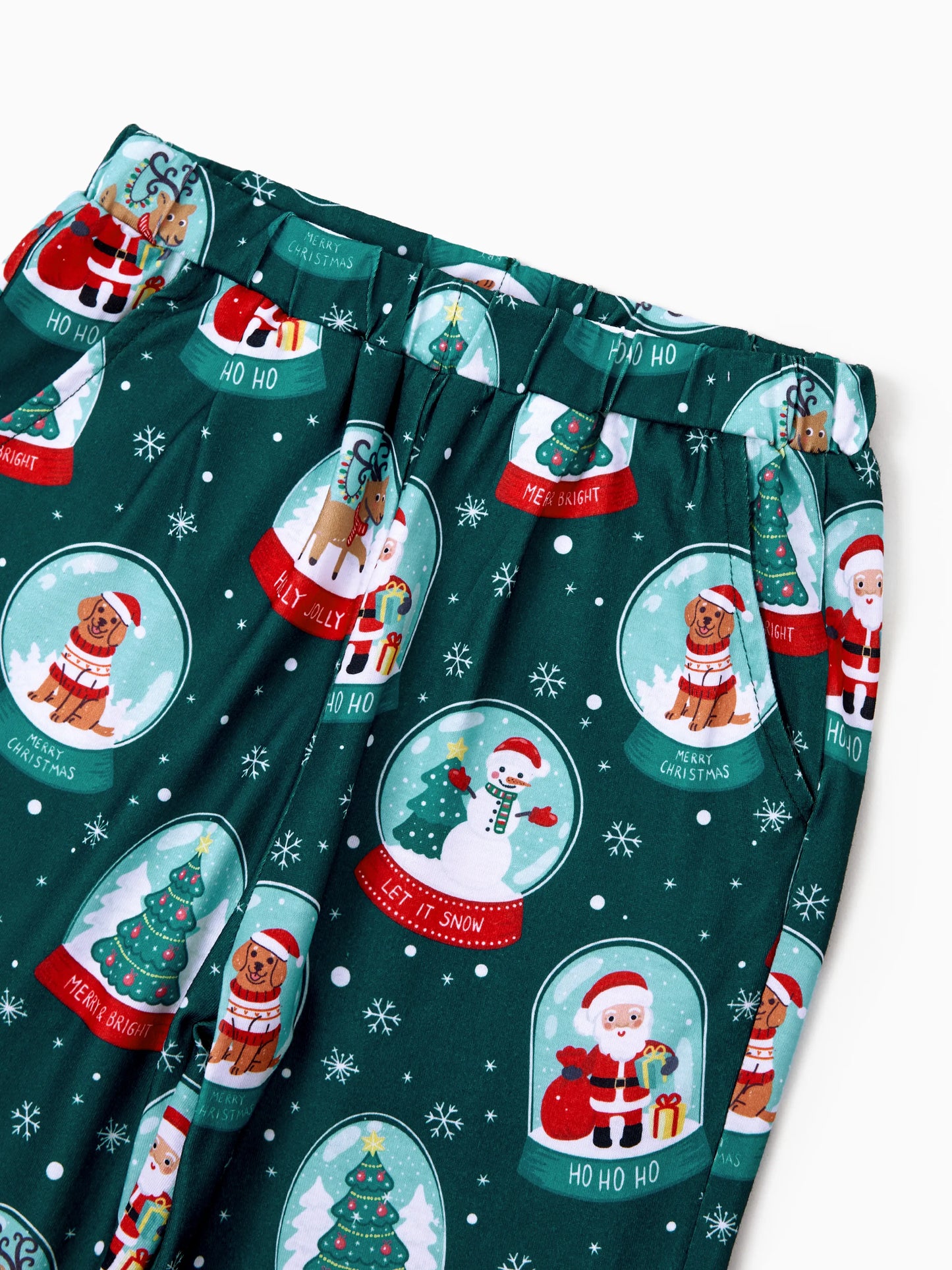 Conjunto de Pijamas Coordinados para a Família com Tema de Natal - Estampa do Pai Natal - Turquesa