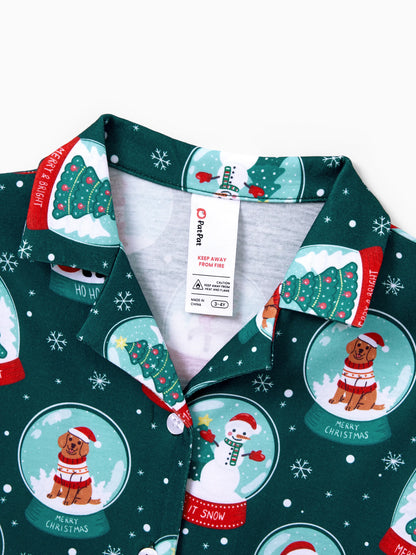 Conjunto de Pijamas Coordinados para a Família com Tema de Natal - Estampa do Pai Natal - Turquesa