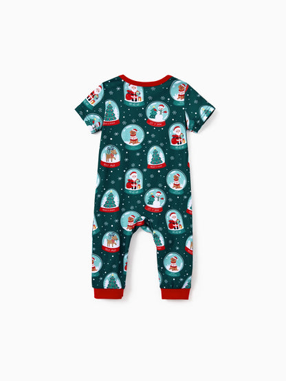 Conjunto de Pijamas Coordinados para a Família com Tema de Natal - Estampa do Pai Natal - Turquesa