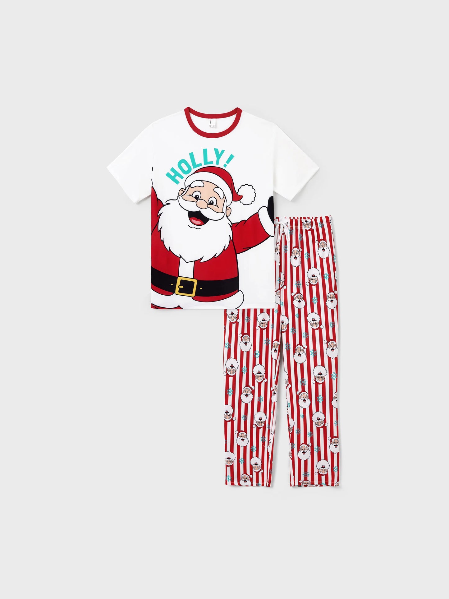 Conjunto de Pijamas de Natal em Conjunto para a Família - Pai Natal e Flocos de Neve em Riscas Vermelhas