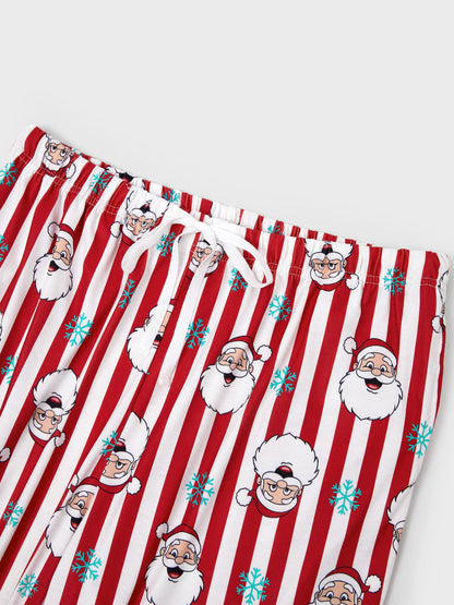 Conjunto de Pijamas de Natal em Conjunto para a Família - Pai Natal e Flocos de Neve em Riscas Vermelhas
