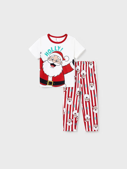 Conjunto de Pijamas de Natal em Conjunto para a Família - Pai Natal e Flocos de Neve em Riscas Vermelhas