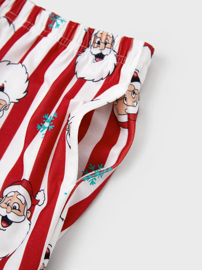 Conjunto de Pijamas de Natal em Conjunto para a Família - Pai Natal e Flocos de Neve em Riscas Vermelhas