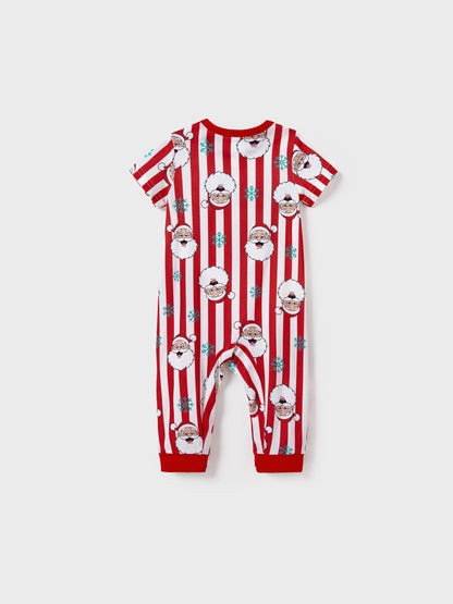 Conjunto de Pijamas de Natal em Conjunto para a Família - Pai Natal e Flocos de Neve em Riscas Vermelhas