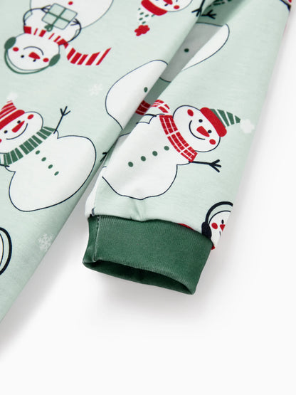 Christmas Matching Family Pajamas Set Christmas Snowman Print PJS with Christmas Socks Mint Green