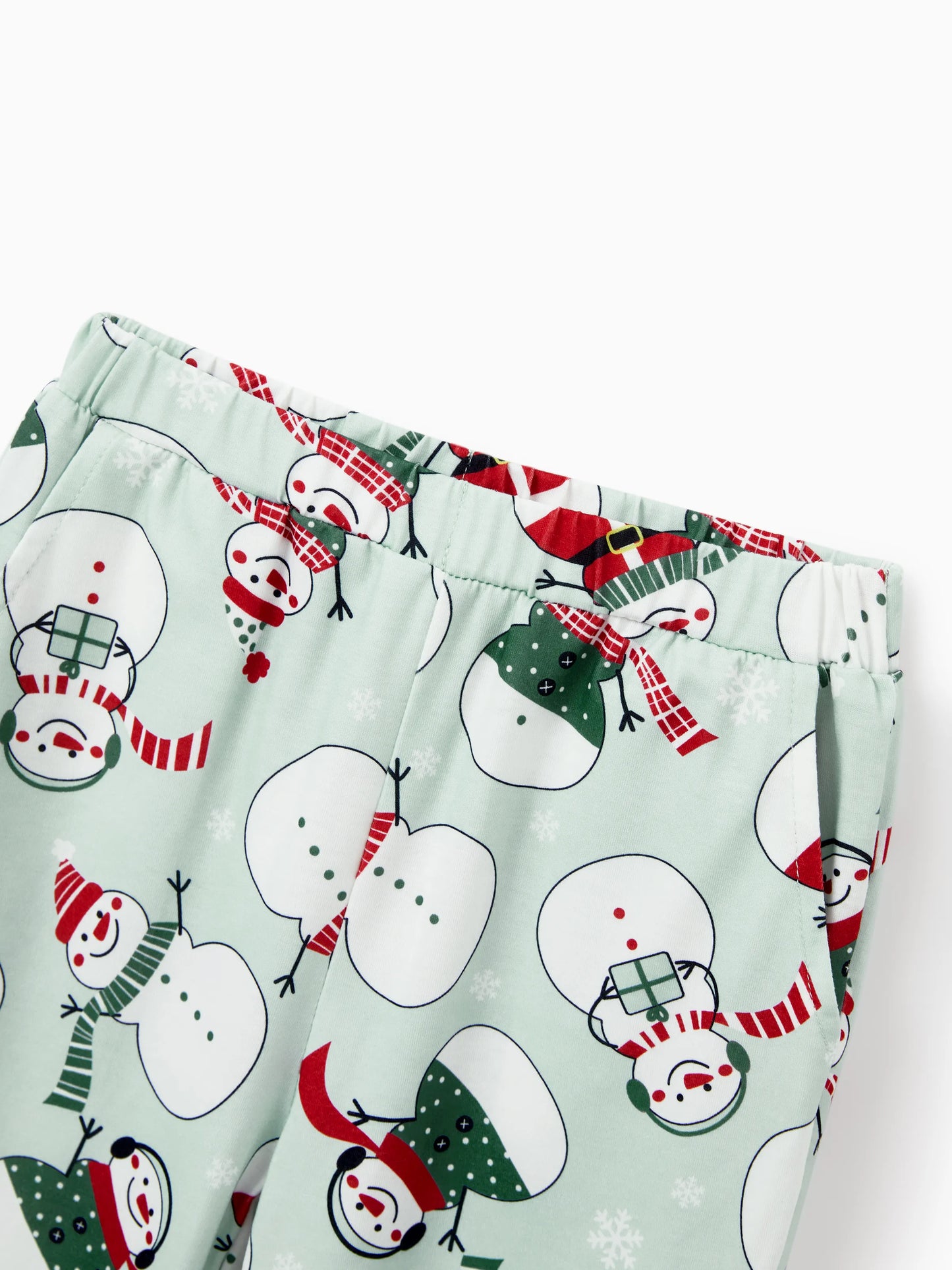 Christmas Matching Family Pajamas Set Christmas Snowman Print PJS with Christmas Socks Mint Green