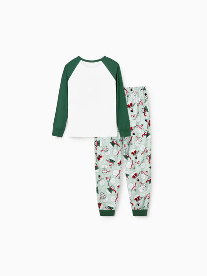 Christmas Matching Family Pajamas Set Christmas Snowman Print PJS with Christmas Socks Mint Green