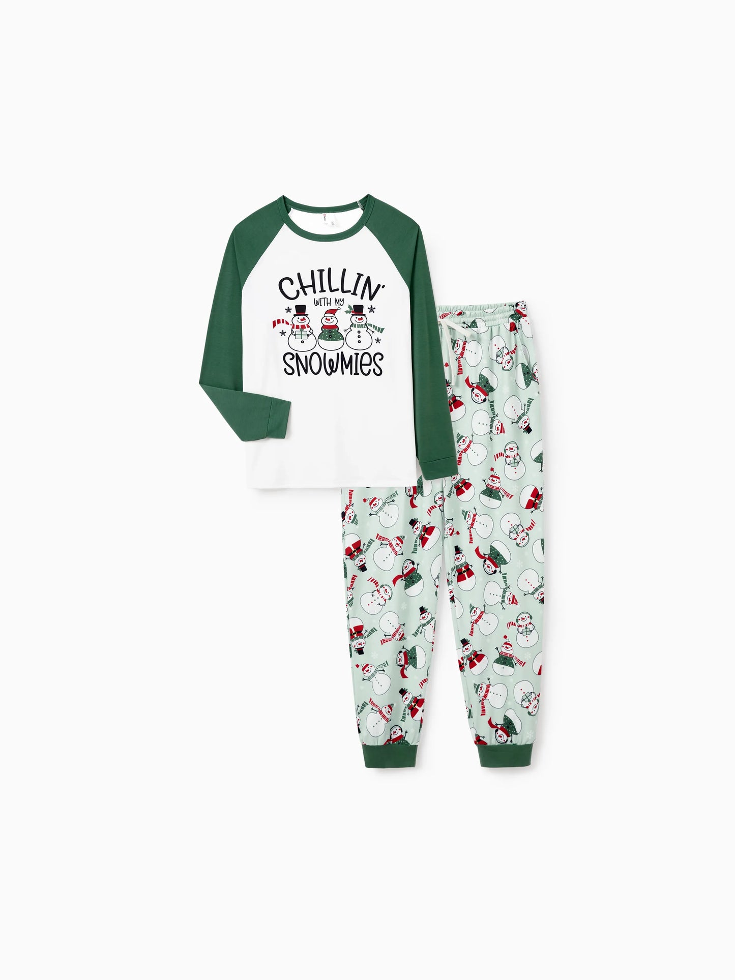 Christmas Matching Family Pajamas Set Christmas Snowman Print PJS with Christmas Socks Mint Green
