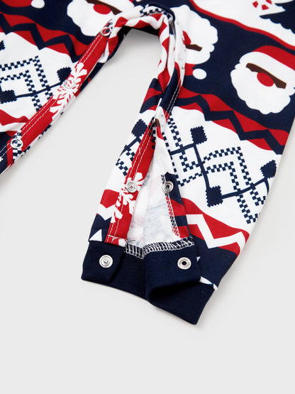 Christmas Matching Family Pajamas Set Glow In The Dark Santa Claus Print PJS with Christmas Socks Deep Blue