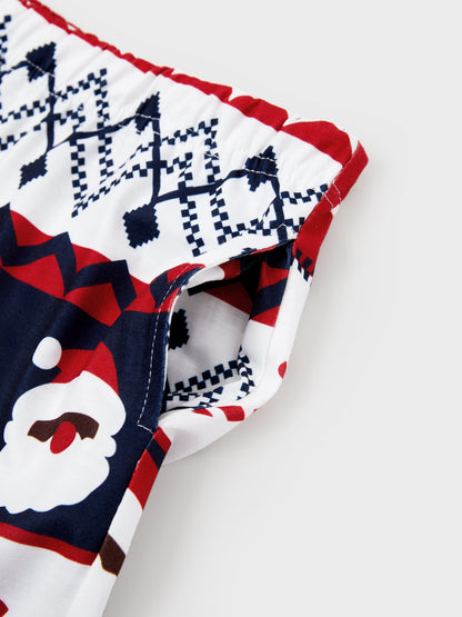 Christmas Matching Family Pajamas Set Glow In The Dark Santa Claus Print PJS with Christmas Socks Deep Blue