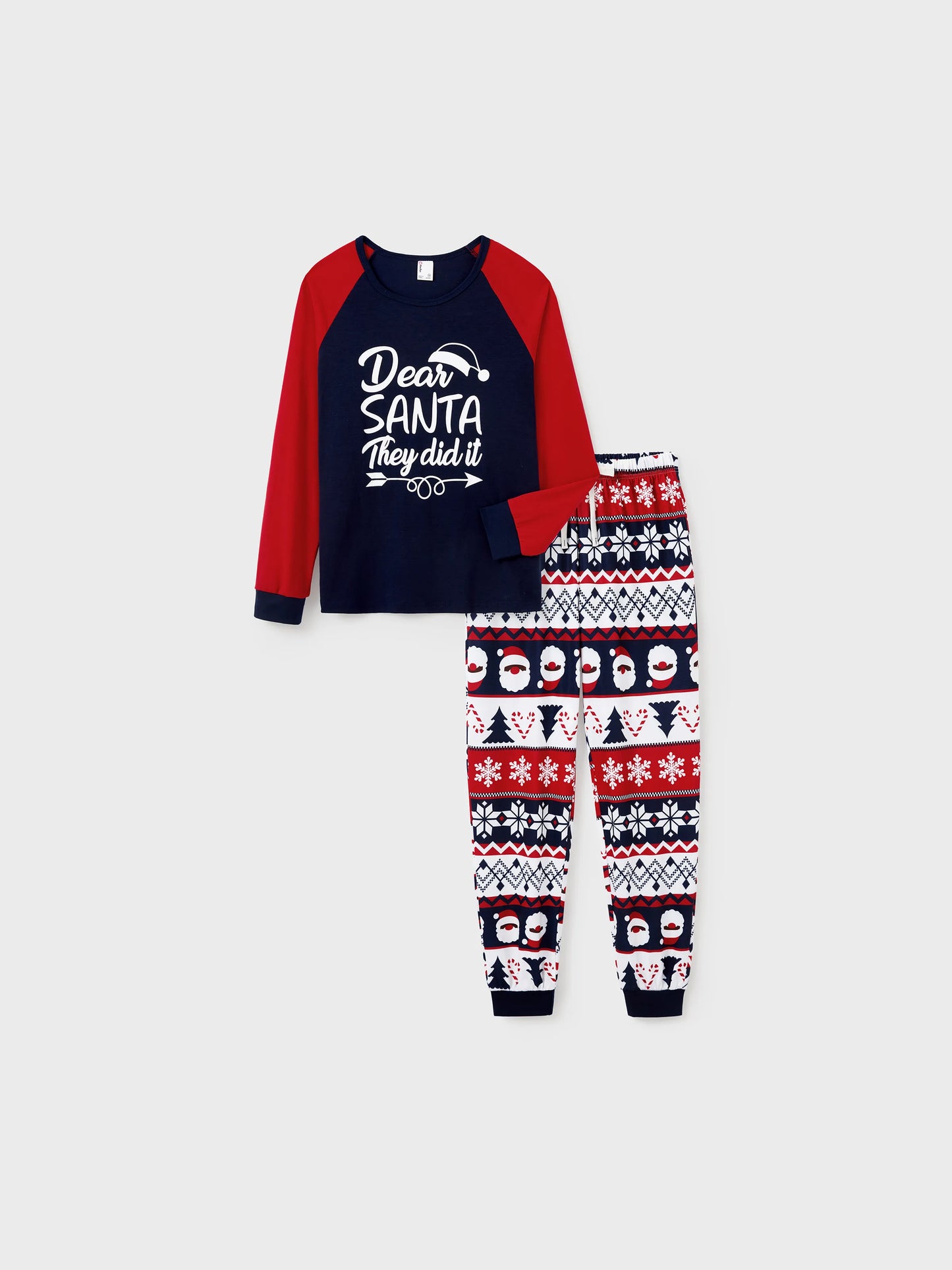 Christmas Matching Family Pajamas Set Glow In The Dark Santa Claus Print PJS with Christmas Socks Deep Blue