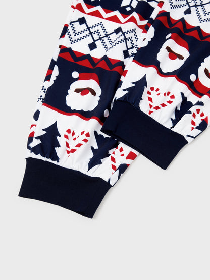 Christmas Matching Family Pajamas Set Glow In The Dark Santa Claus Print PJS with Christmas Socks Deep Blue