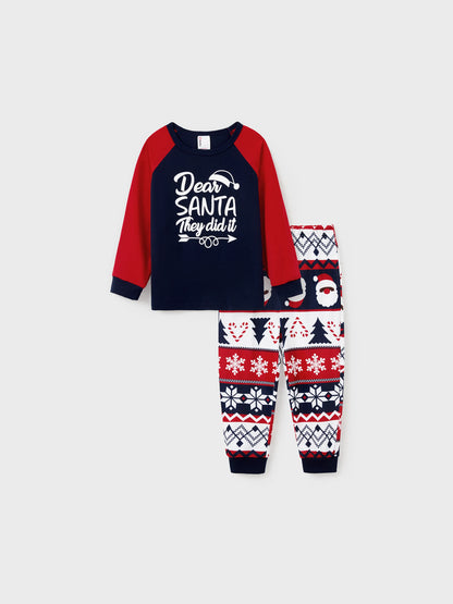 Christmas Matching Family Pajamas Set Glow In The Dark Santa Claus Print PJS with Christmas Socks Deep Blue