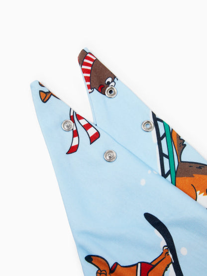 Christmas Matching Family Pajamas Set Sled Dogs Print PJS with Christmas Socks Blue