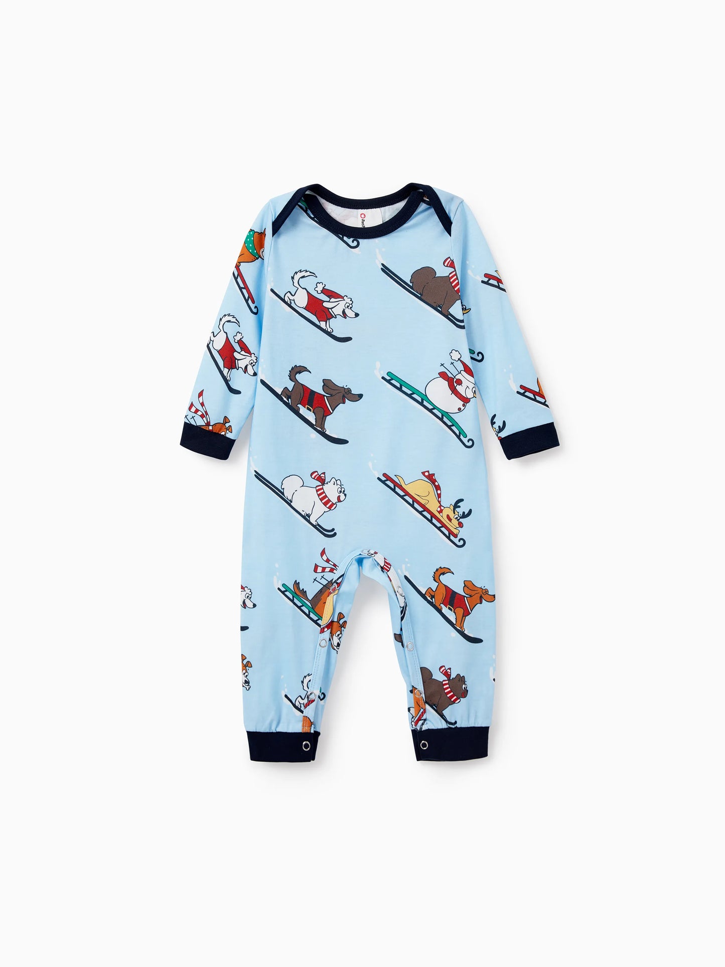 Christmas Matching Family Pajamas Set Sled Dogs Print PJS with Christmas Socks Blue