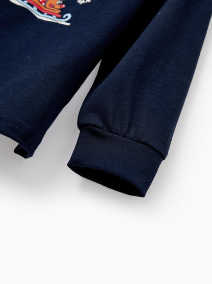 Christmas Matching Family Pajamas Set Sled Dogs Print PJS with Christmas Socks Blue