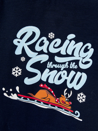 Christmas Matching Family Pajamas Set Sled Dogs Print PJS with Christmas Socks Blue