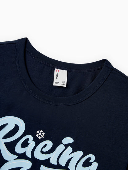 Christmas Matching Family Pajamas Set Sled Dogs Print PJS with Christmas Socks Blue