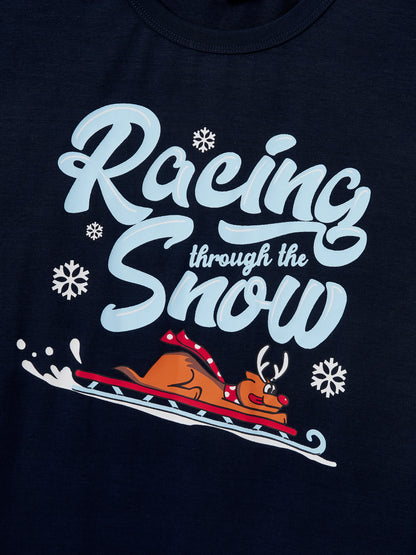 Christmas Matching Family Pajamas Set Sled Dogs Print PJS with Christmas Socks Blue