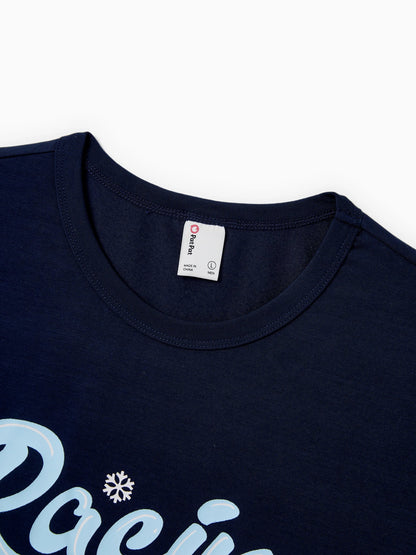 Christmas Matching Family Pajamas Set Sled Dogs Print PJS with Christmas Socks Blue