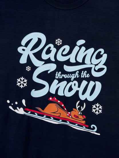 Christmas Matching Family Pajamas Set Sled Dogs Print PJS with Christmas Socks Blue