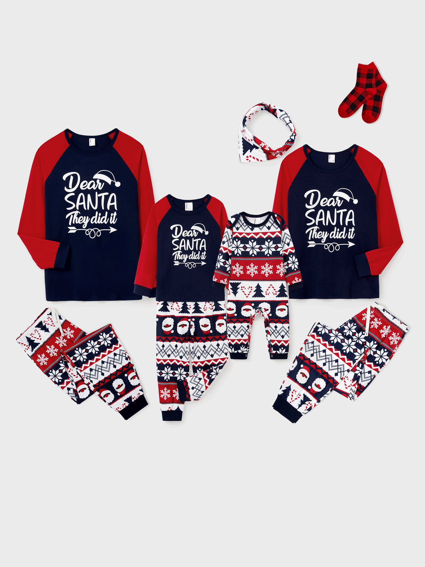 Christmas Matching Family Pajamas Set Glow In The Dark Santa Claus Print PJS with Christmas Socks Deep Blue
