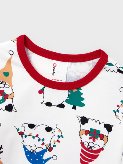 Christmas Matching Family Pajamas Set Christmas Gnome Print PJS with Christmas Socks Red