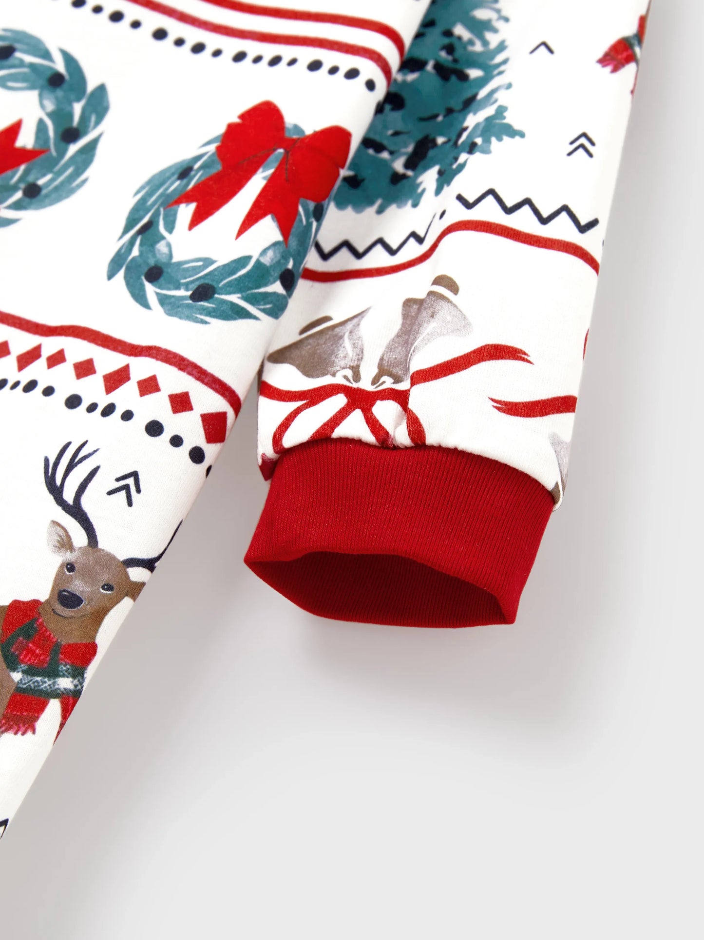 Christmas Matching Family Pajamas Set Christmas Elk and Bell Print Striped PJS with Christmas Socks White