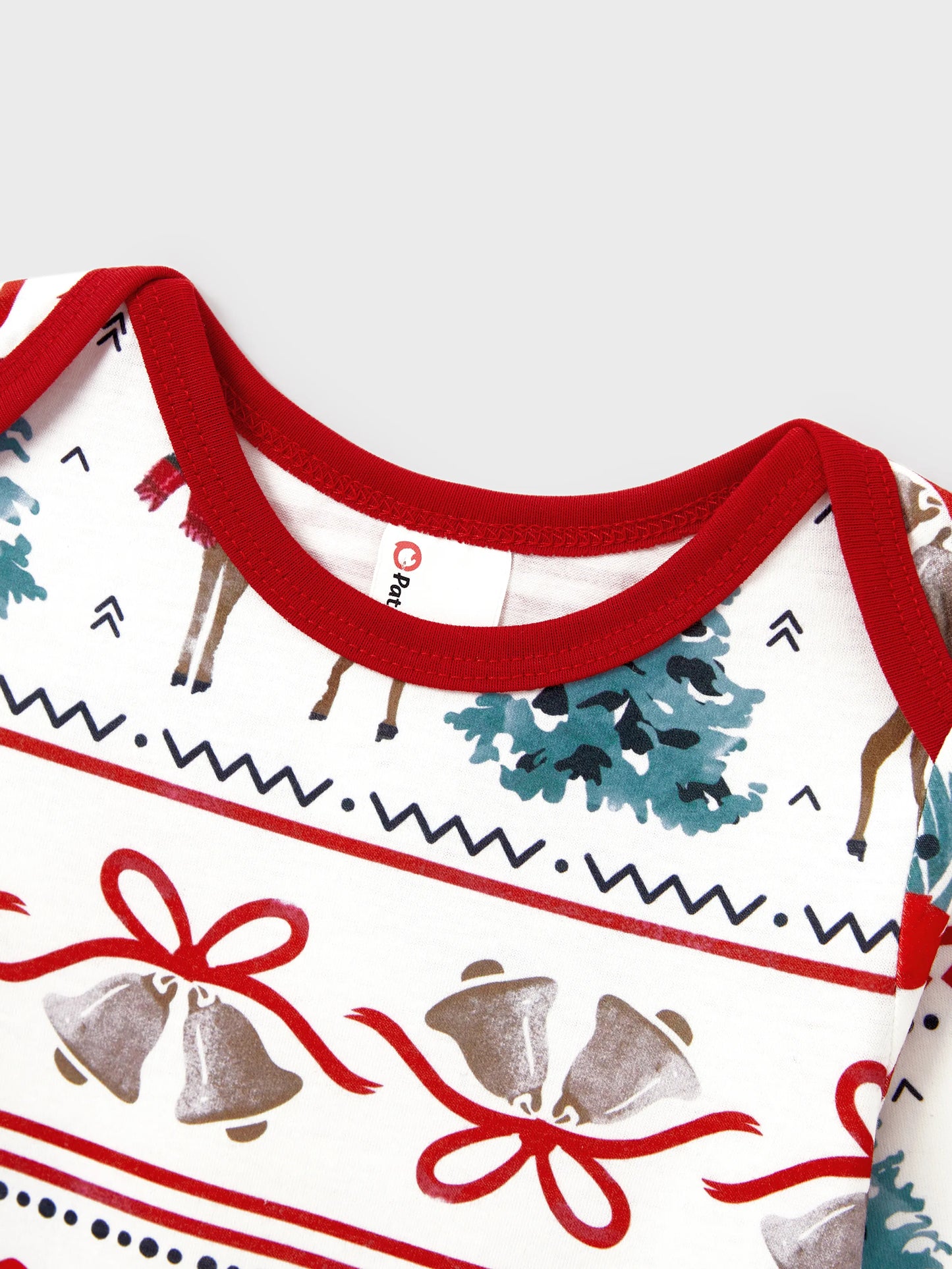 Christmas Matching Family Pajamas Set Christmas Elk and Bell Print Striped PJS with Christmas Socks White