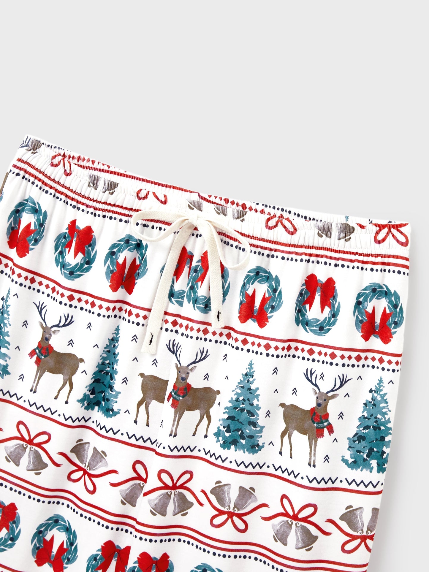 Christmas Matching Family Pajamas Set Christmas Elk and Bell Print Striped PJS with Christmas Socks White