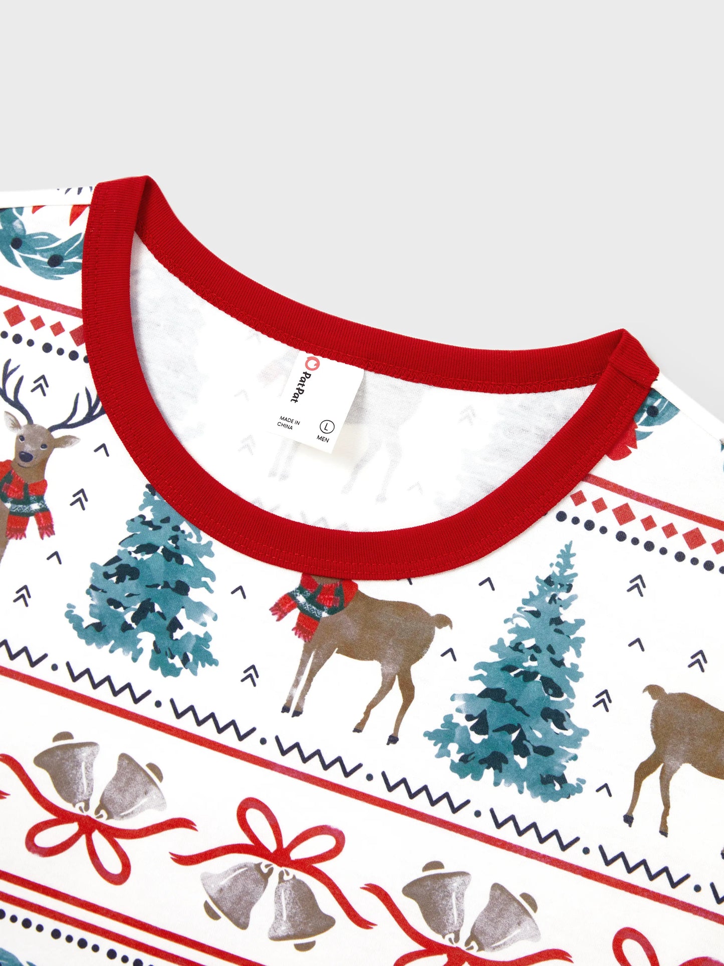 Christmas Matching Family Pajamas Set Christmas Elk and Bell Print Striped PJS with Christmas Socks White