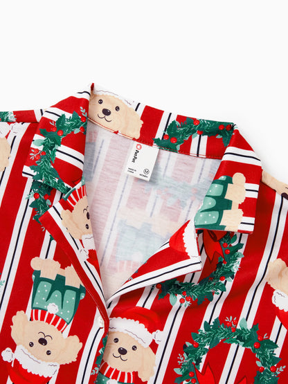 Conjunto de Pijamas Coordenados para a Família no Natal com Estampa de Cãozinho Vermelhos