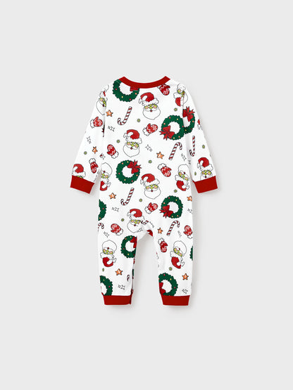 Christmas Matching Family Pajamas Set Christmas Grinch-themed Print PJS with Christmas Socks Red
