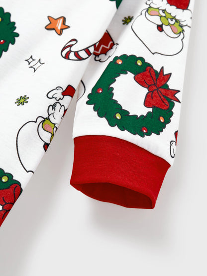 Christmas Matching Family Pajamas Set Christmas Grinch-themed Print PJS with Christmas Socks Red