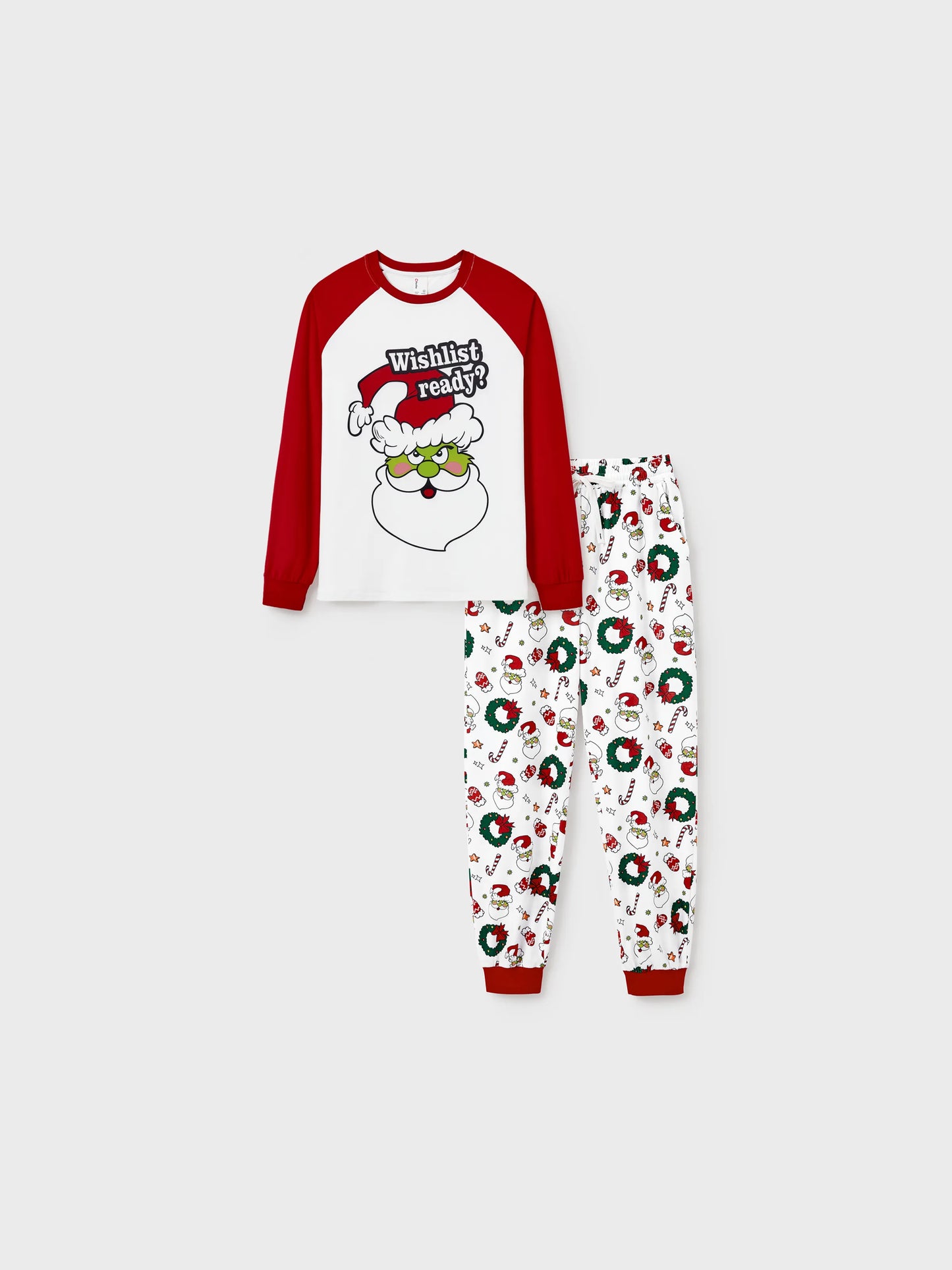 Christmas Matching Family Pajamas Set Christmas Grinch-themed Print PJS with Christmas Socks Red