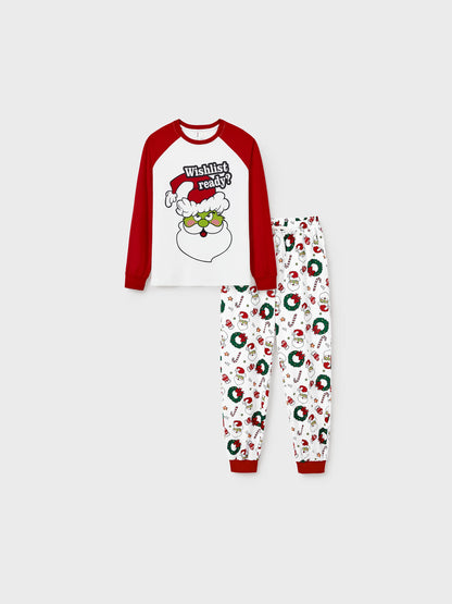 Christmas Matching Family Pajamas Set Christmas Grinch-themed Print PJS with Christmas Socks Red