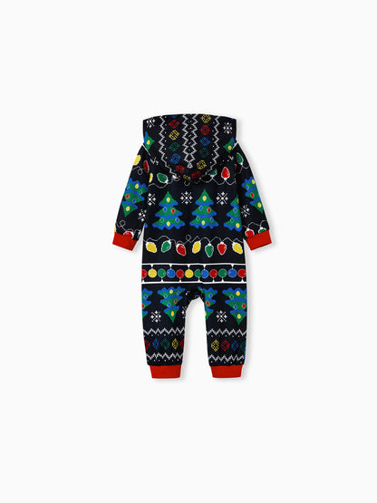 Christmas Onesies Matching Family Pajamas Set Christmas Tree Print PJS with Christmas Socks Black