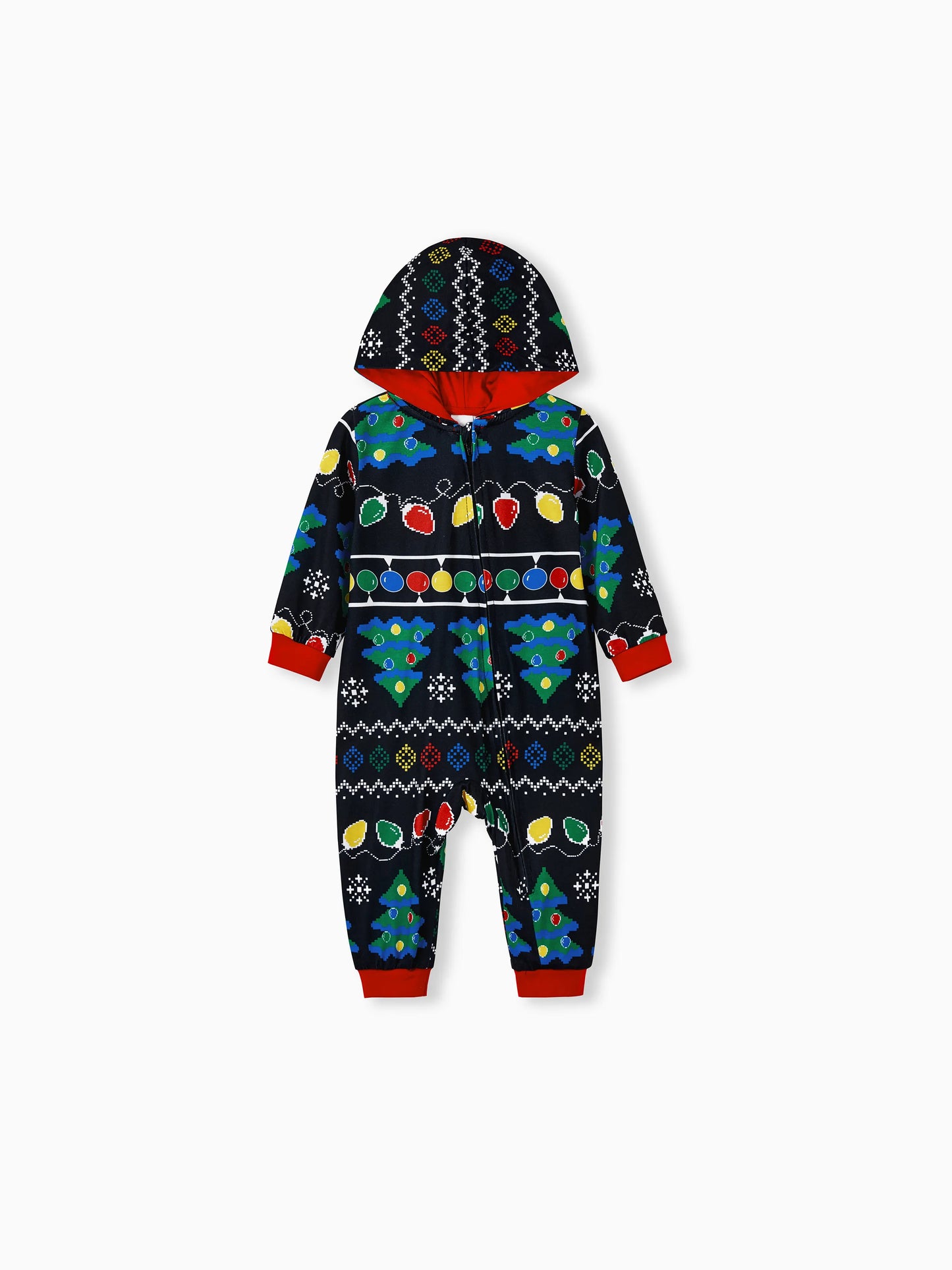 Christmas Onesies Matching Family Pajamas Set Christmas Tree Print PJS with Christmas Socks Black