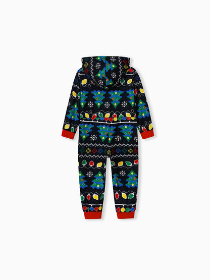 Christmas Onesies Matching Family Pajamas Set Christmas Tree Print PJS with Christmas Socks Black