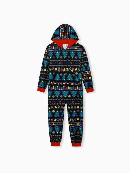 Christmas Onesies Matching Family Pajamas Set Christmas Tree Print PJS with Christmas Socks Black